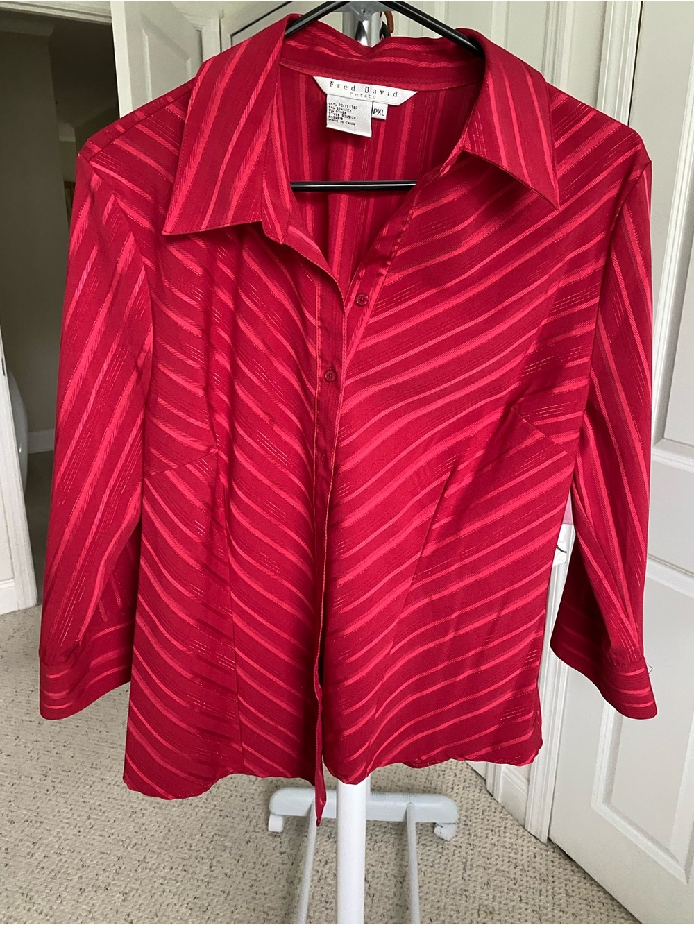 Fred David Vibrant Red Striped Button-Down Shirt